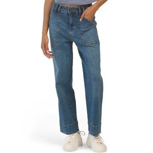 BAGATELLE COLLECTION Soho Wash Cropped Wide Leg Patch Pocket Jeans